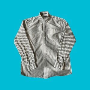 Eddie Bauer Dress Shirt Button Relaxed Fit Wrinkle FREE Green White Men TXL